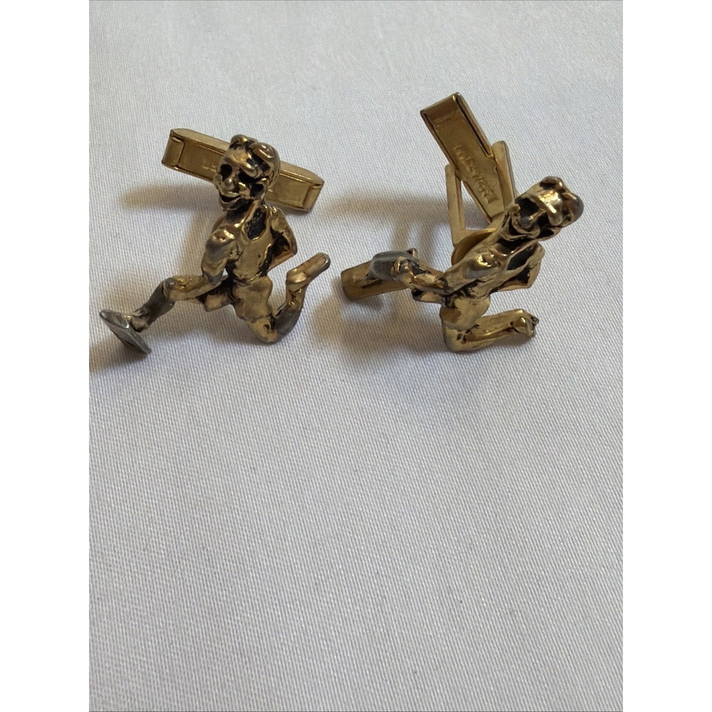 Vtg‎ Jacob Oldak Running Man Cufflinks 1940s Gold Leaf Bronze Pat 2472958 Rare